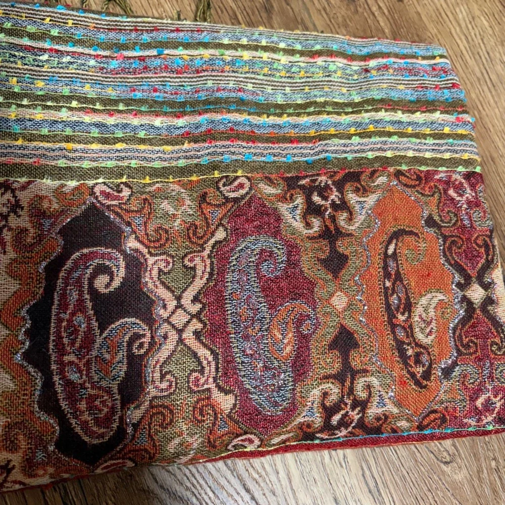 Vintage Cashmere Silk Scarf shawl‎ bohemian indie paisley wrap festival brown